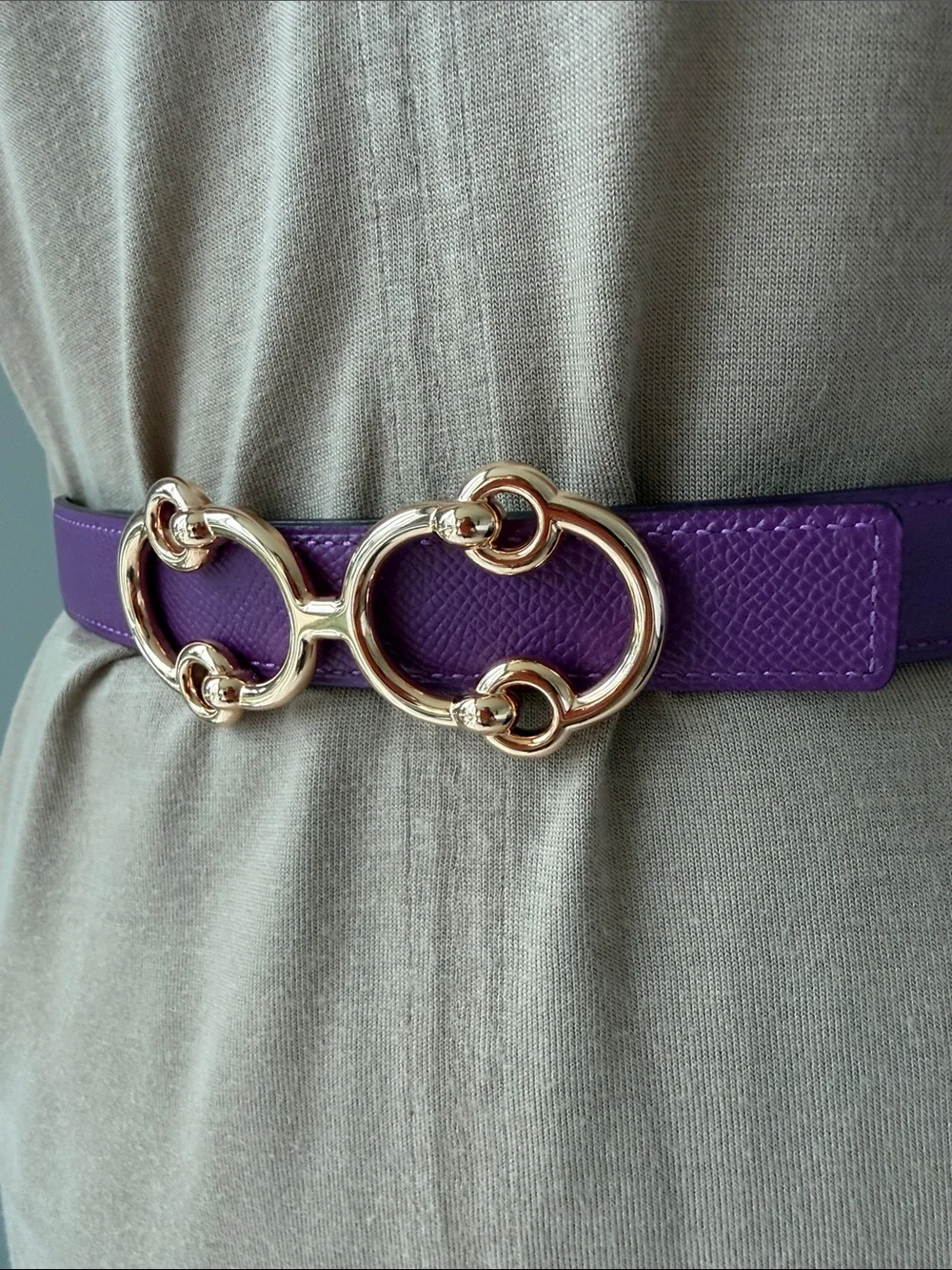 Hermes Reversible belt green/purple with rose gold buckle Size 75, pristine.